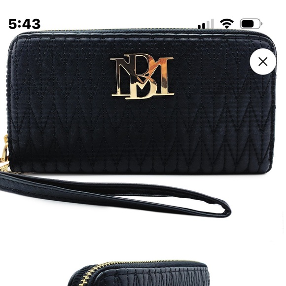Badgley Mischka Black and Gold Quilted Clutch - Picture 1 of 2